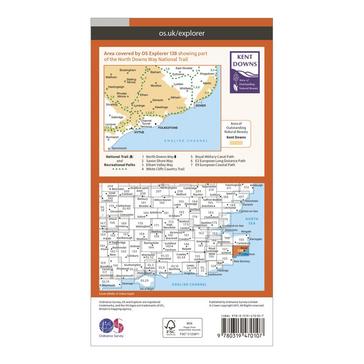 Orange Ordnance Survey Explorer Active 138 Dover, Folkstore & Hythe Map With Digital Version