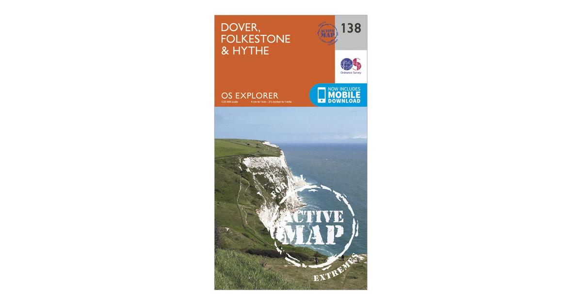 Ordnance Survey Explorer Active 138 Dover, Folkstore Hythe Map