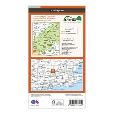 Orange Ordnance Survey Explorer 171 Chiltern Hills West, Henley-on-Thames & Wallingford Map With Digital Version