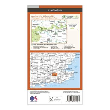 Orange Ordnance Survey Explorer Active 146 Dorking, Box Hill & Reigate Map With Digital Version