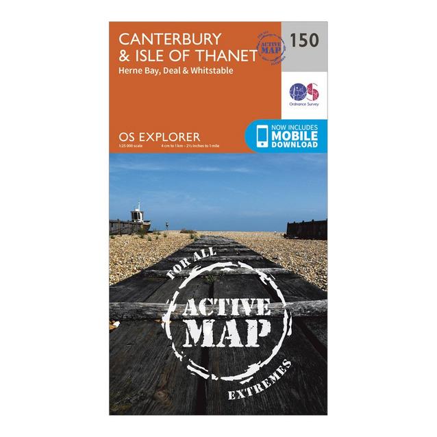 Orange Ordnance Survey Explorer Active 150 Canterbury & The Isle of Thanet Map With Digital Version image 1
