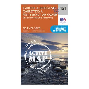 Orange Ordnance Survey Explorer Active 151 Cardiff & Bridgend Map With Digital Version