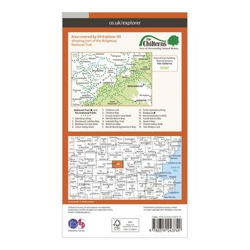Orange Ordnance Survey Explorer 181 Chiltern Hills North Map With Digital Version
