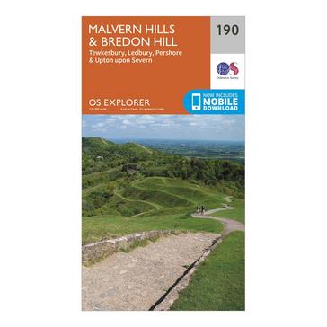 Orange Ordnance Survey Explorer 190 Malvern Hills & Bredon Hill Map With Digital Version