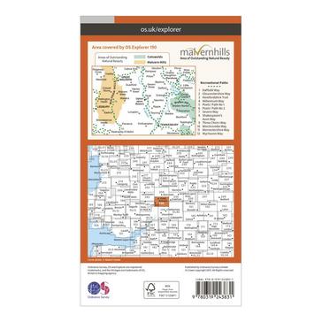 Orange Ordnance Survey Explorer 190 Malvern Hills & Bredon Hill Map With Digital Version