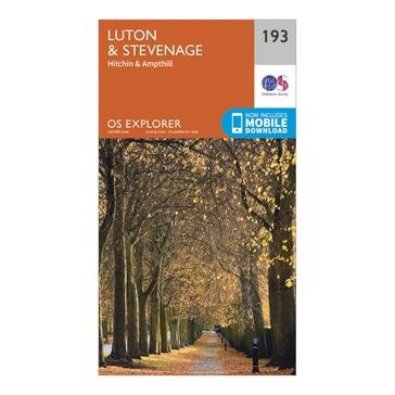 Orange Ordnance Survey Explorer 193 Luton & Stevenage, Hitchin & Ampthill Map With Digital Version