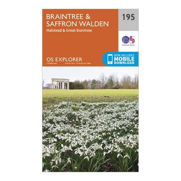 Orange Ordnance Survey Explorer 195 Braintree & Saffron Walden Map With Digital Version