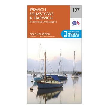 Orange Ordnance Survey Explorer 197 Ipswich, Felixstowe & Harwich Map With Digital Version