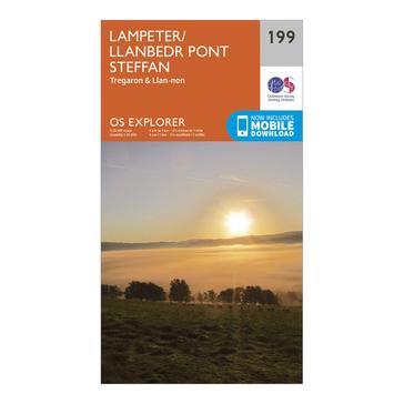 Orange Ordnance Survey Explorer 199 Lampeter, Tregaron & Llan-non Map With Digital Version