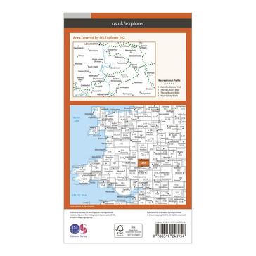 Orange Ordnance Survey Explorer 202 Leominster & Bromyard Map With Digital Version