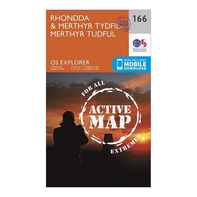 Orange Ordnance Survey Explorer Active 166 Rhondda & Merthyr Tydfil Map With Digital Version image 1