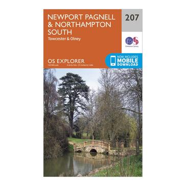 Orange Ordnance Survey Explorer 207 Newport Pagnell & Northampton South Map With Digital Version