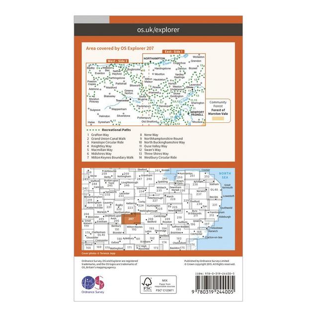 Newport Pagnell and Northampton South 207 OS Explorer Map Active 