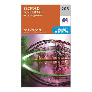 N/A Ordnance Survey Explorer 208 Bedford, St Neots, Sandy & Biggleswade Map With Digital Version