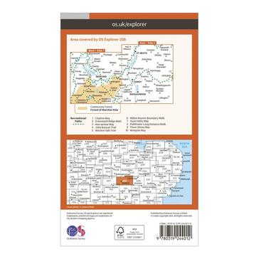 Orange Ordnance Survey Explorer 208 Bedford, St Neots, Sandy & Biggleswade Map With Digital Version