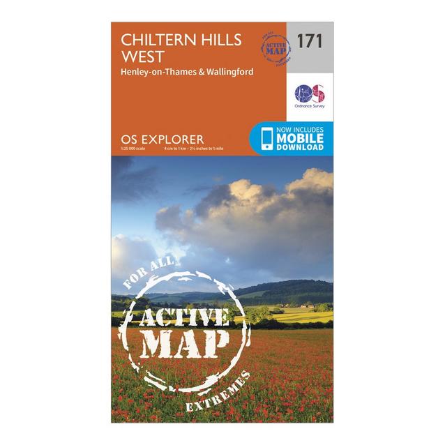 Orange Ordnance Survey Explorer Active 171 Chiltern Hills West, Henley-on-Thames & Wallingford Map With Digital Version image 1