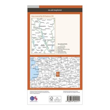 Orange Ordnance Survey Explorer 218 Kidderminster & Wyre Forest Map With Digital Version