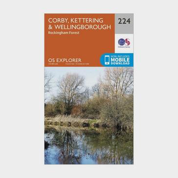 Orange Ordnance Survey Explorer 224 Corby, Kettering & Wellingborough Map With Digital Version