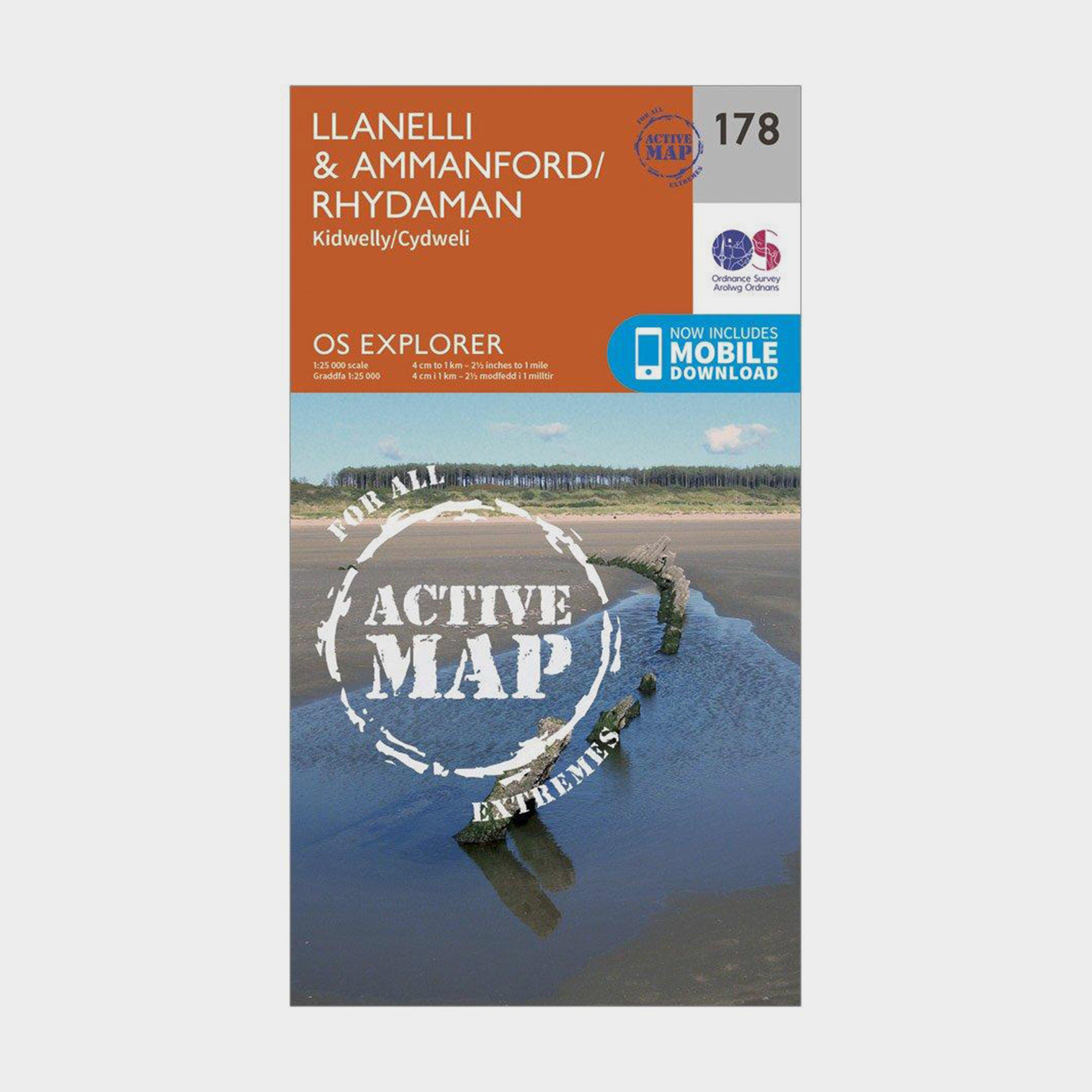 Image of Ordnance Survey Explorer Active 178 Llanelli & Ammanford Map With Digital Version - Orange, Orange