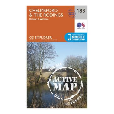N/A Ordnance Survey Explorer Active 183 Chelmsford & The Rodings Map With Digital Version