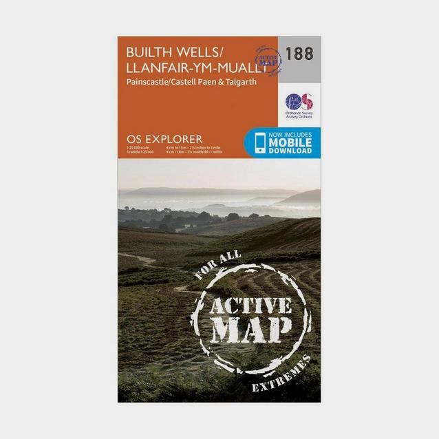 Orange Ordnance Survey Explorer Active 188 Builth Wells, Painscastle & Talgarth Map With Digital Version image 1