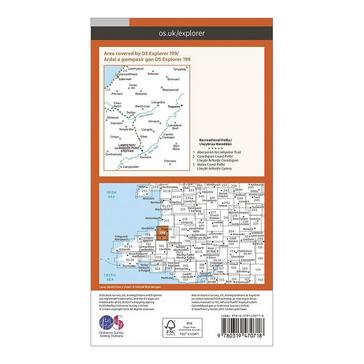 Orange Ordnance Survey Explorer Active 199 Lampeter, Tregaron & Llan-non Map With Digital Version