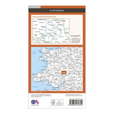 Orange Ordnance Survey Explorer Active 202 Leominster & Bromyard Map With Digital Version
