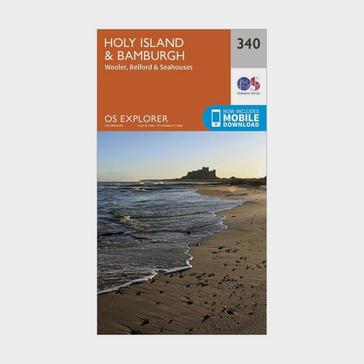 Orange Ordnance Survey Explorer 340 Holy Island & Bamburgh Map With Digital