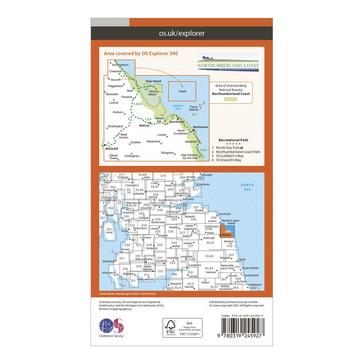 Orange Ordnance Survey Explorer 340 Holy Island & Bamburgh Map With Digital