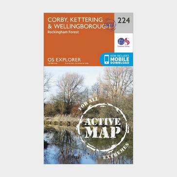 Orange Ordnance Survey Explorer Active 224 Corby, Kettering & Wellingborough Map With Digital Version