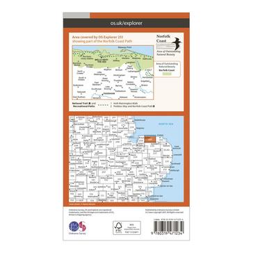 Orange Ordnance Survey Explorer Active 251 Norfolk Coast Central Map With Digital Version