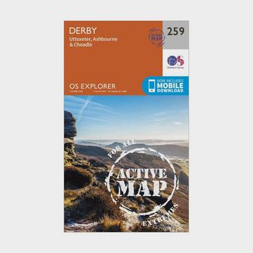 Orange Ordnance Survey Explorer Active 259 Derby, Uttoxeter, Ashbourne & Cheadle Map With Digital Version