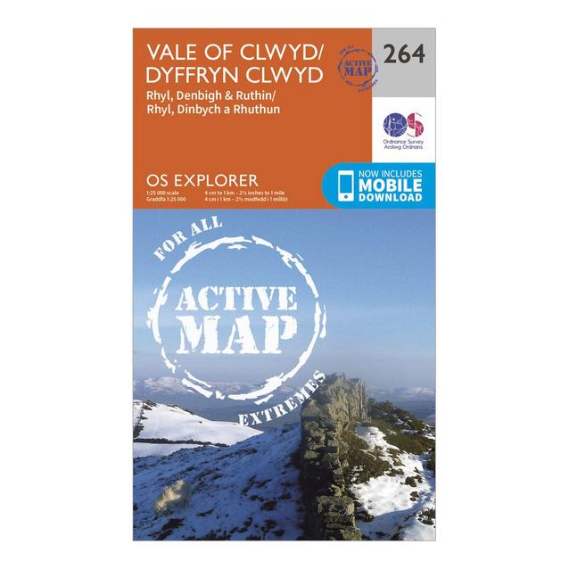 Orange Ordnance Survey Explorer Active 264 Vale of Clwyd, Rhyl, Denbigh & Ruthin Map With Digital Version image 1