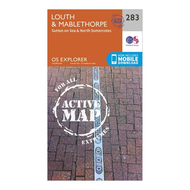 Orange Ordnance Survey Explorer Active 283 Louth & Mablethorpe Map With Digital Version image 1