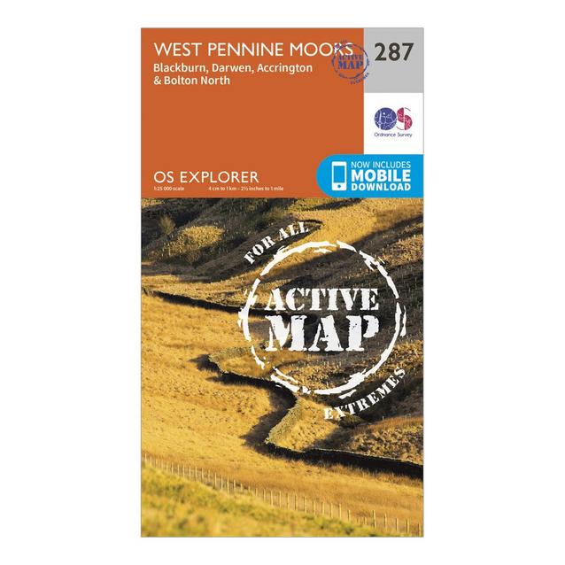 Orange Ordnance Survey Explorer Active 287 West Pennine Moors, Blackburn, Darwen & Accrington Map With Digital Version image 1