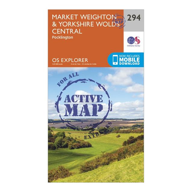Orange Ordnance Survey Explorer Active 294 Market Weighton & Yorkshire Wolds Central Map With Digital Version image 1