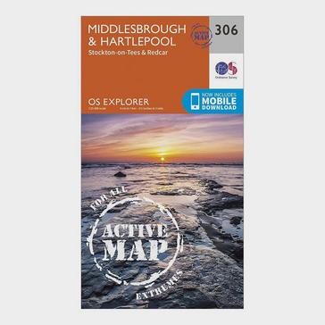 Orange Ordnance Survey Explorer 306 Middlesbrough & Hartlepool Active Map