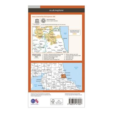 Orange Ordnance Survey Explorer Active 308 Durham & Sunderland Map With Digital Version
