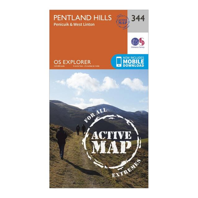 Orange Ordnance Survey Explorer Active 344 Pentland Hills Map With Digital Version image 1