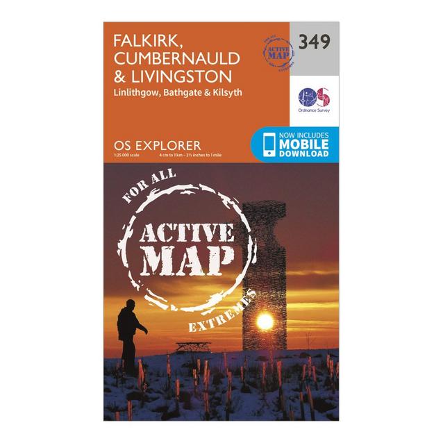 Orange Ordnance Survey Explorer Active 349 Falkirk, Cumbernauld & Livingston Map With Digital Version image 1