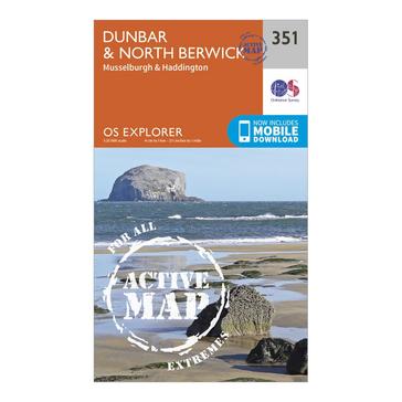 Orange Ordnance Survey Explorer Active 351 Dunbar & North Berwick Map With Digital Version