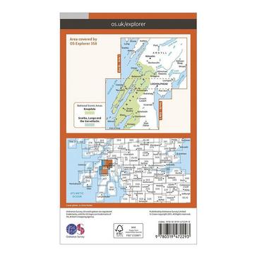 Orange Ordnance Survey Explorer Active 358 Lochgilphead & Knapdale North Map With Digital Version