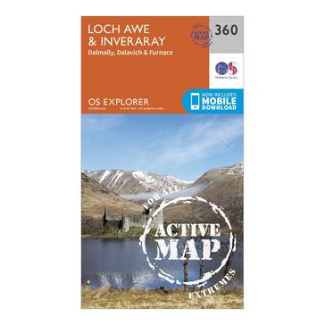 Orange Ordnance Survey Explorer Active 360 Loch Awe & Inveraray Map With Digital Version