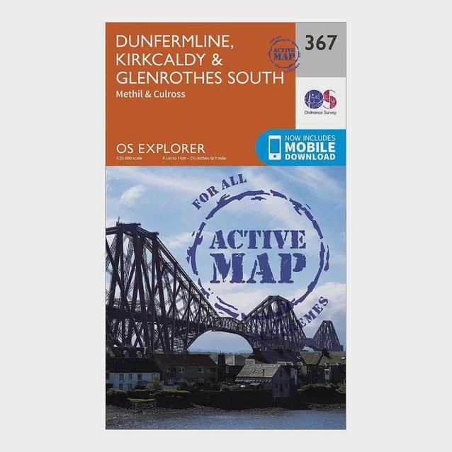 Orange Ordnance Survey Explorer Active 367 Dunfermline, Kirkcaldy & Glenrothes South Map With Digital Version image 1