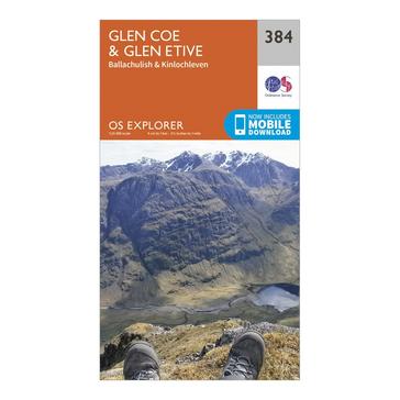 Orange Ordnance Survey Explorer 384 Glen Coe & Glen Etive Map With Digital Version