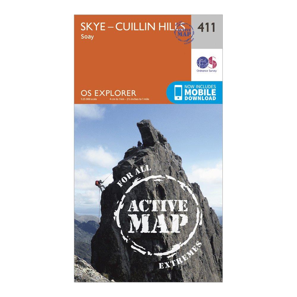 Image of Ordnance Survey Explorer Active 411 Skye - Cuillin Hills Map With Digital Version - Orange, Orange