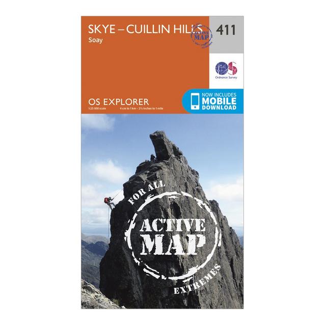 Orange Ordnance Survey Explorer Active 411 Skye – Cuillin Hills Map With Digital Version image 1