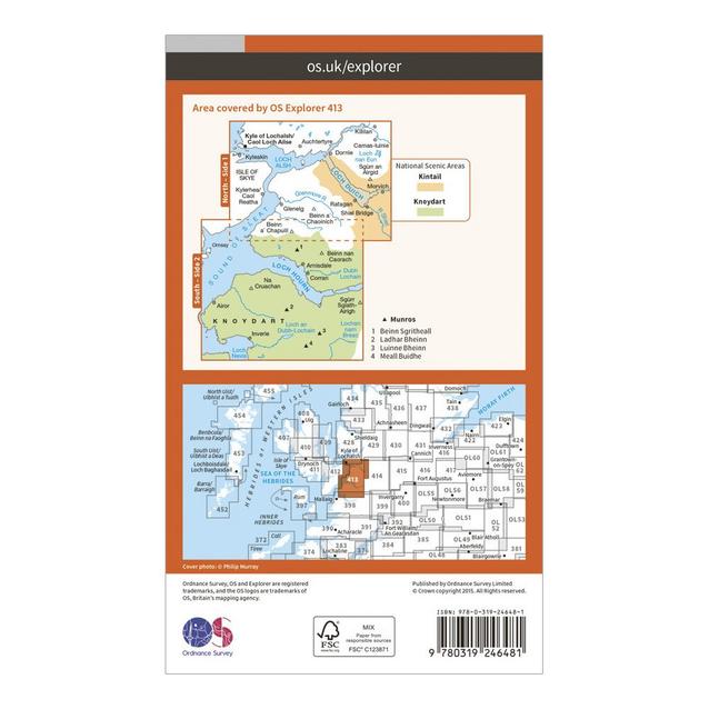 Ordnance Survey Explorer 413 Knoydart, Loch Hourn Loch Duich Map