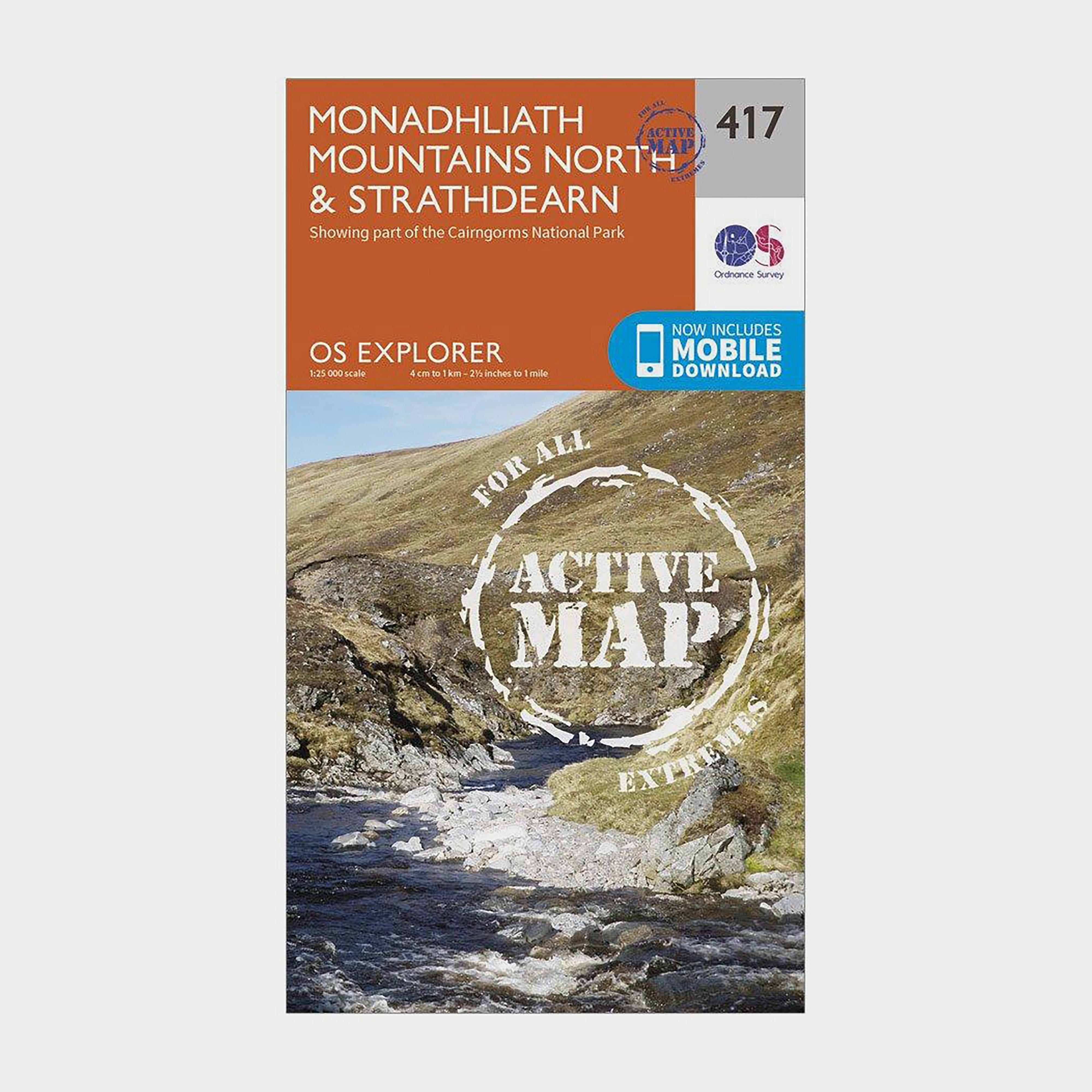 Image of Ordnance Survey Explorer Active 417 Monadhliath Mountains North & Strathdearn Map With Digital Version - Orange, Orange