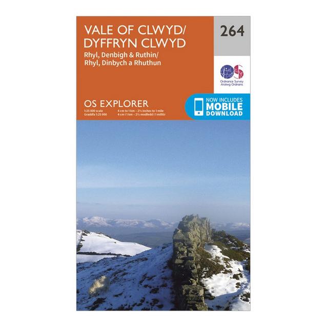 Orange Ordnance Survey Explorer 264 Vale of Clwyd, Rhyl, Denbigh & Ruthin Map With Digital Version image 1